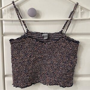 Aerie Black and Pink Smocked Crop Camisole